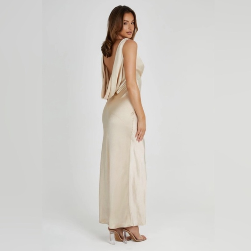 Meshki Nadia Maxi Satin Dress With Back Cowl- GOLD XXS